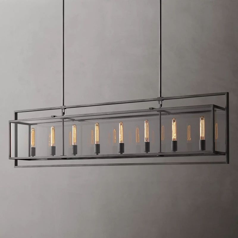 Deckman Glass Lantern Rectangular Chandelier 72"