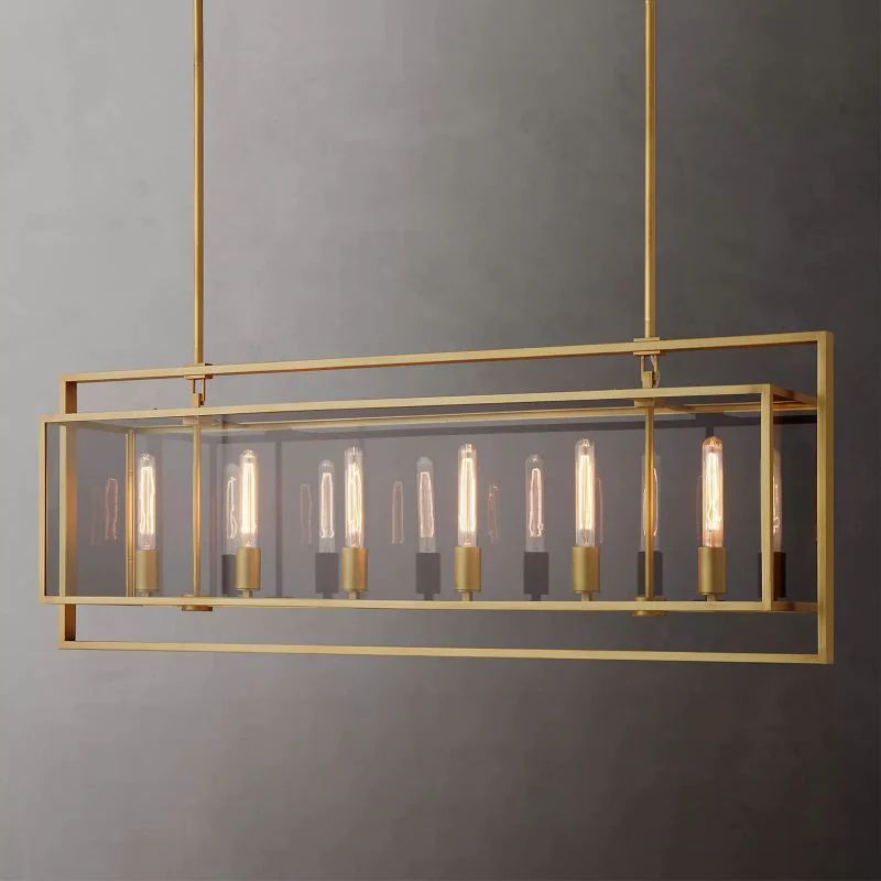 Deckman Glass Lantern Rectangular Chandelier 54"