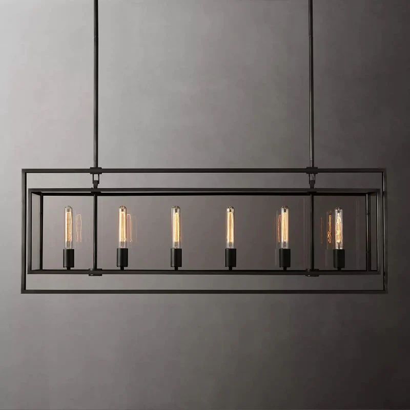 Deckman Glass Lantern Rectangular Chandelier 41"(Customization)
