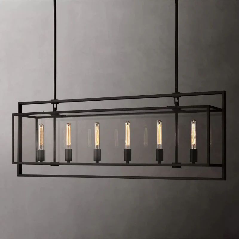 Deckman Glass Lantern Rectangular Chandelier 41"(Customization)