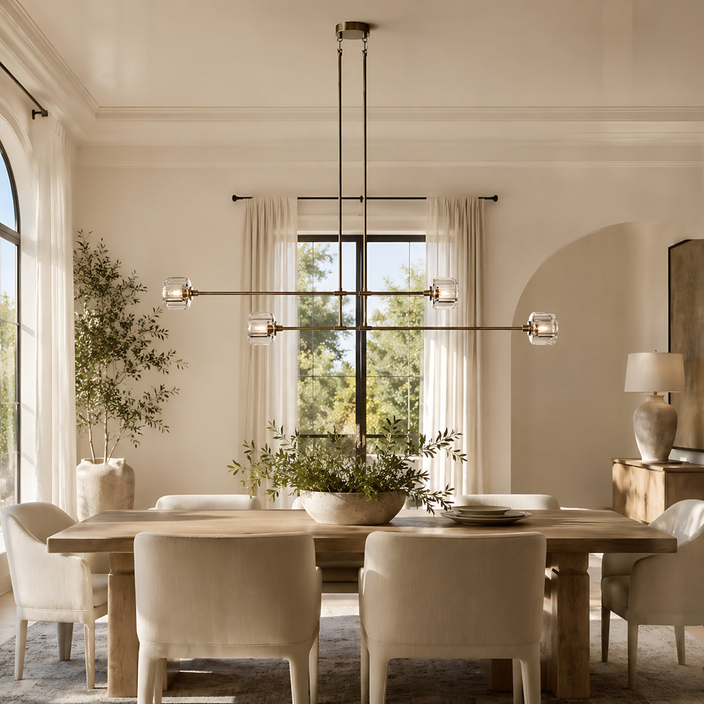 Demeart Mobile Linear Chandelier with Faceted Glass Shades