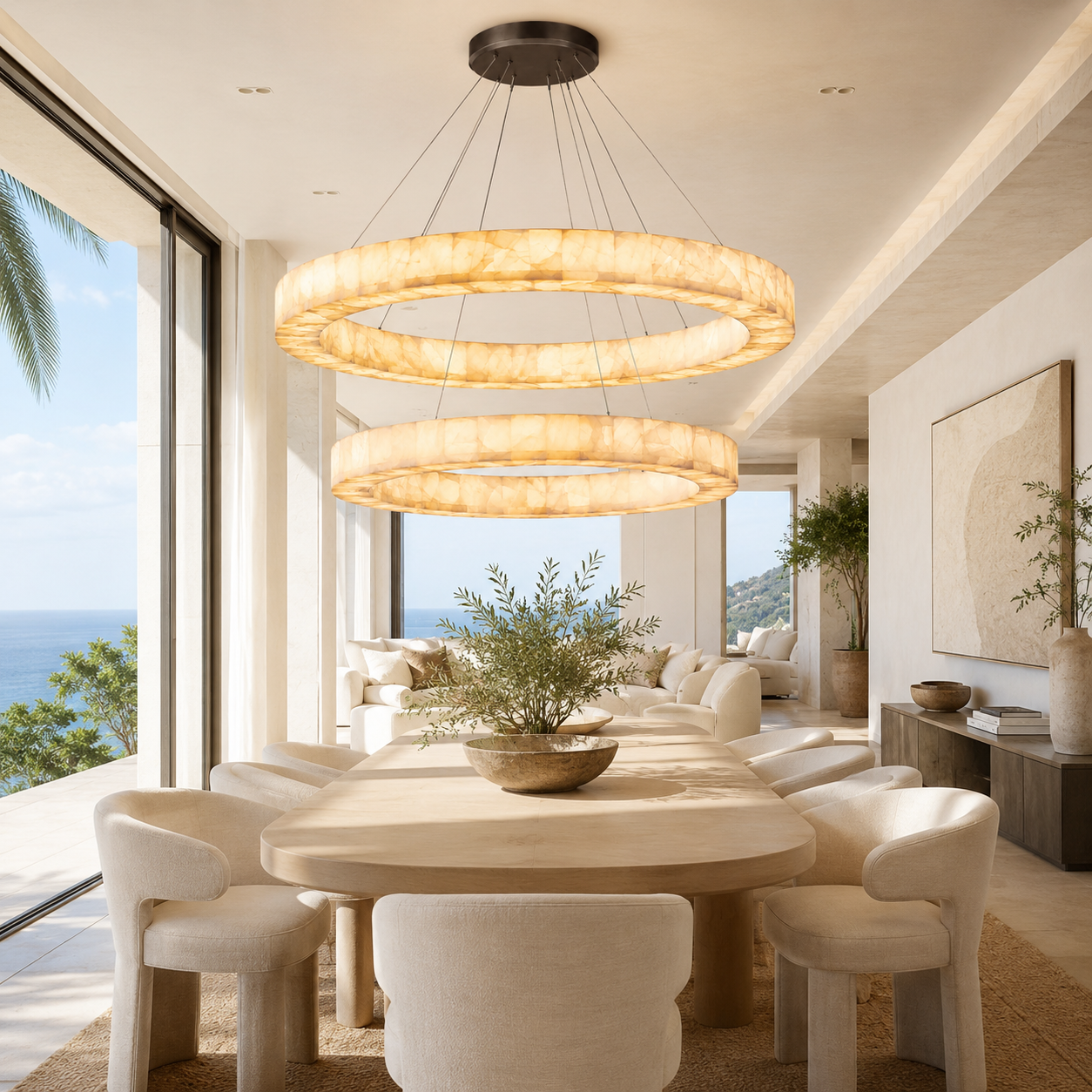 Erater 2-Tier Round Calcite Chandelier 48"