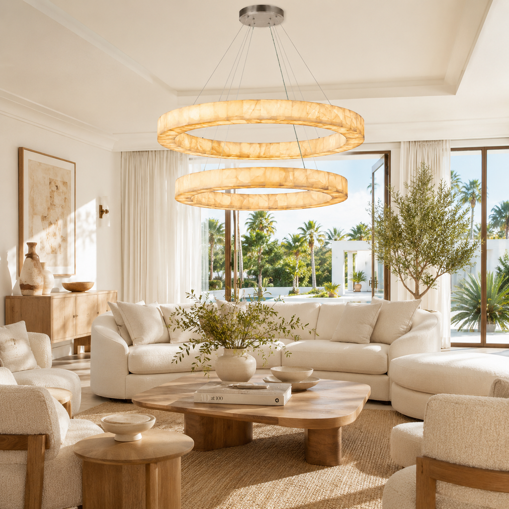 Erater 2-Tier Round Calcite Chandelier 48"