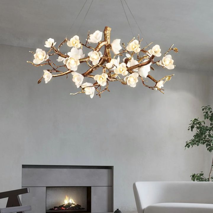 Flower Bloom Branch Brass Chandelier  - kimoylights