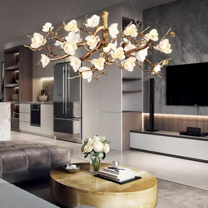 Flower Bloom Branch Brass Chandelier - kimoylights