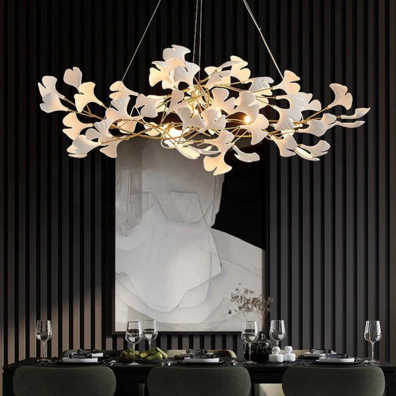 Ceramic Gingko Linear Branch Chandelier - kimoylights