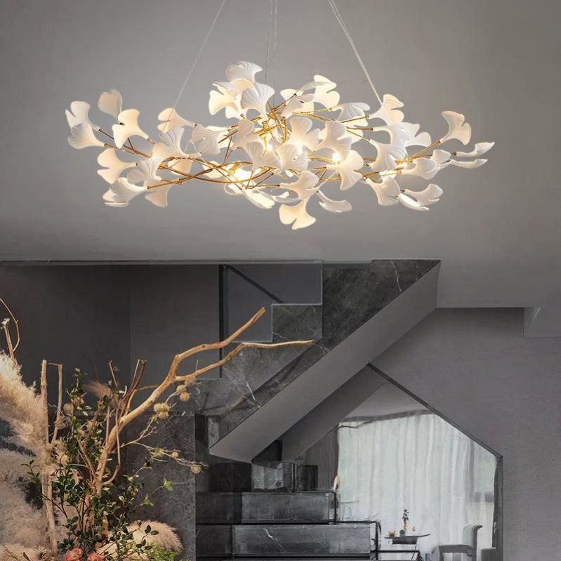 Ceramic Gingko Linear Branch Chandelier -kimoylights