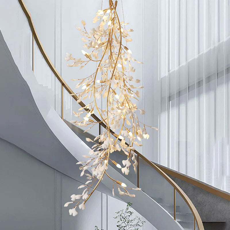 Ceramic Ginkgo Staircase  Long Branch Chandelier - kimoylights