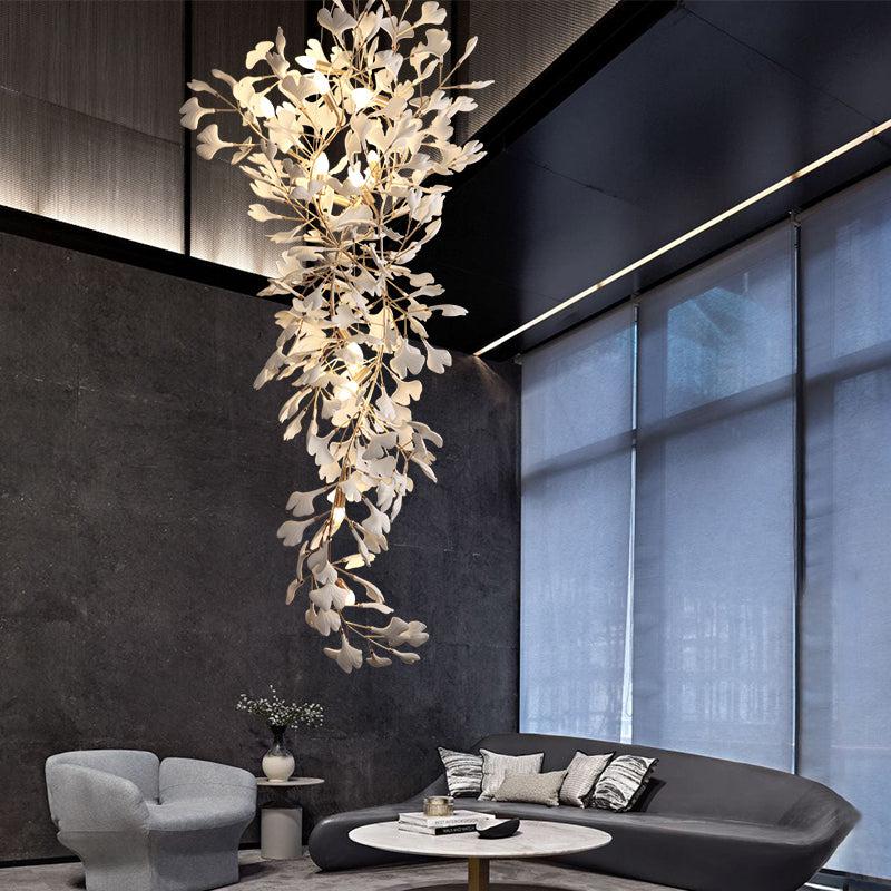 Ceramic Ginkgo Staircase  Long Branch Chandelier -kimoylights