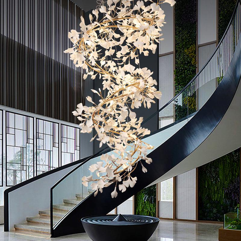 Ceramic Ginkgo Staircase  Long Branch Chandelier - kimoylights