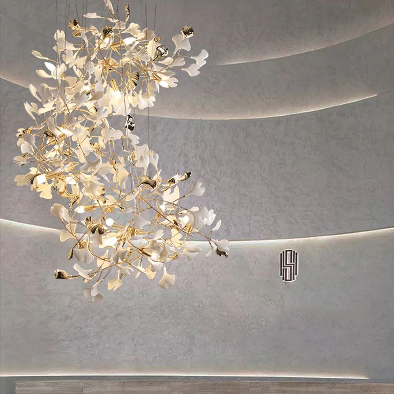 Ceramic Ginkgo Staircase  Long Branch Chandelier- kimoylights