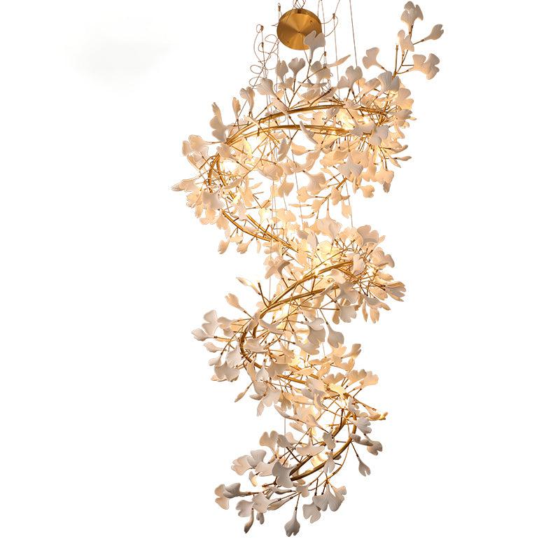 Ceramic Ginkgo Staircase  Long Branch Chandelier- kimoylights