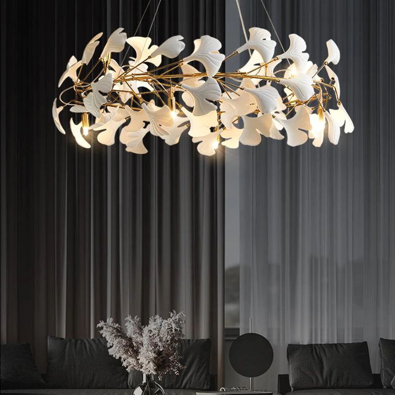 Ceramic Gingko Round Branch Chandelier -kimoylights