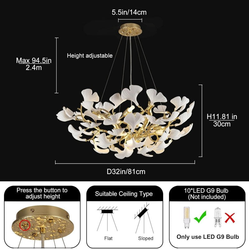 Modern Ginkgo Gold Tree Branches Chandelier -kimoylights