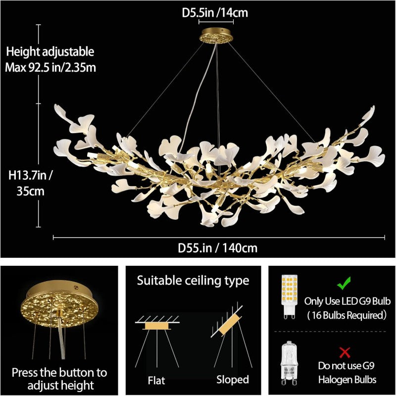 Modern Ginkgo Gold Tree Branches Chandelier -kimoylights