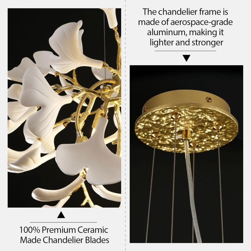 Modern Ginkgo Gold Tree Branches Chandelier - kimoylights