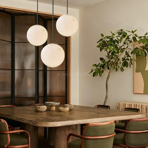 Hand-Carved Alabaster Globe Pendant