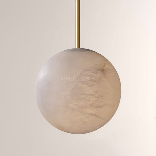 Hand-Carved Alabaster Globe Pendant