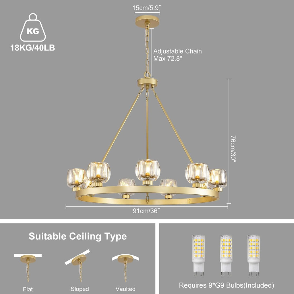 Wagon Wheel Crystal Round Chandelier 24" 36" 48" 60"