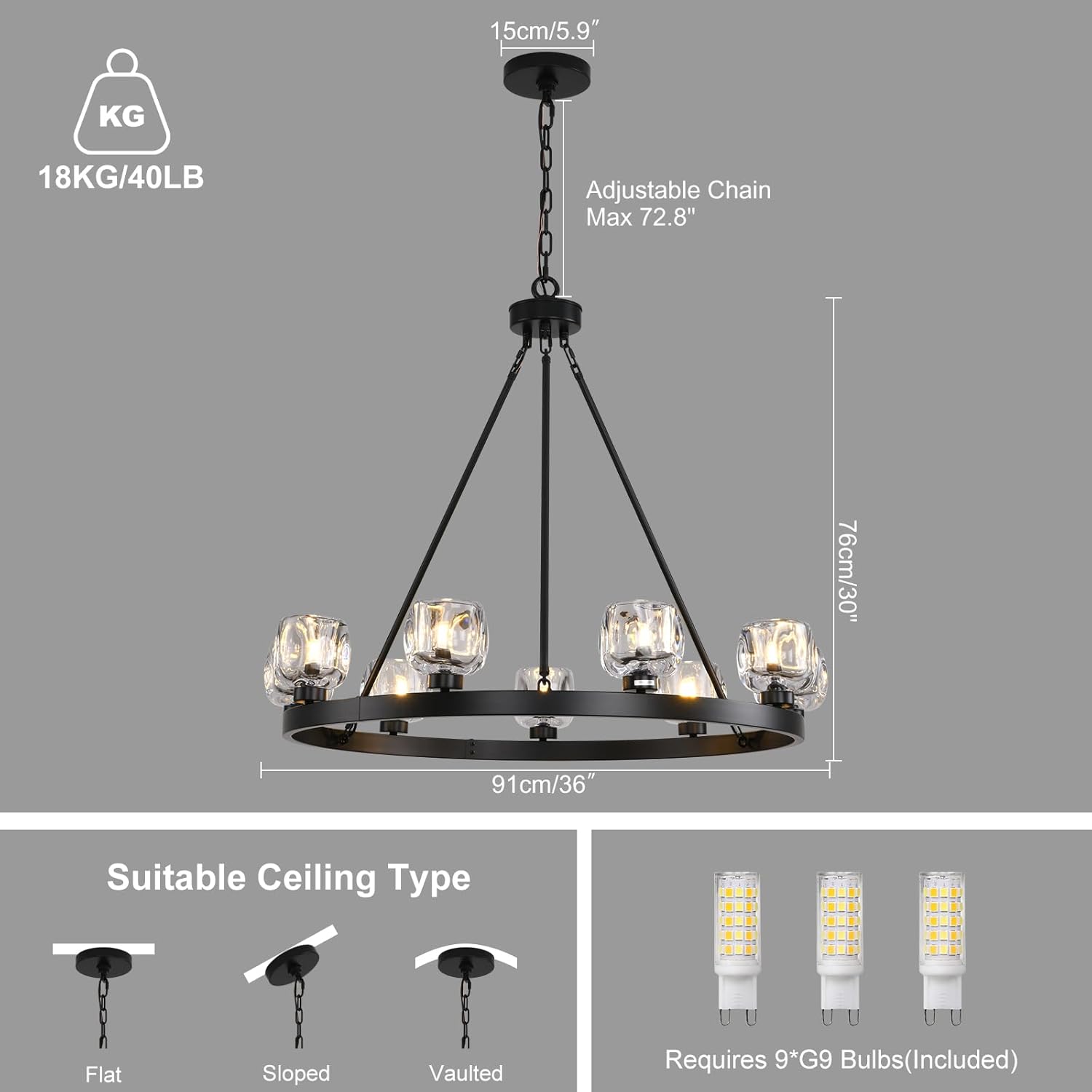 Wagon Wheel Crystal Round Chandelier 24" 36" 48" 60"