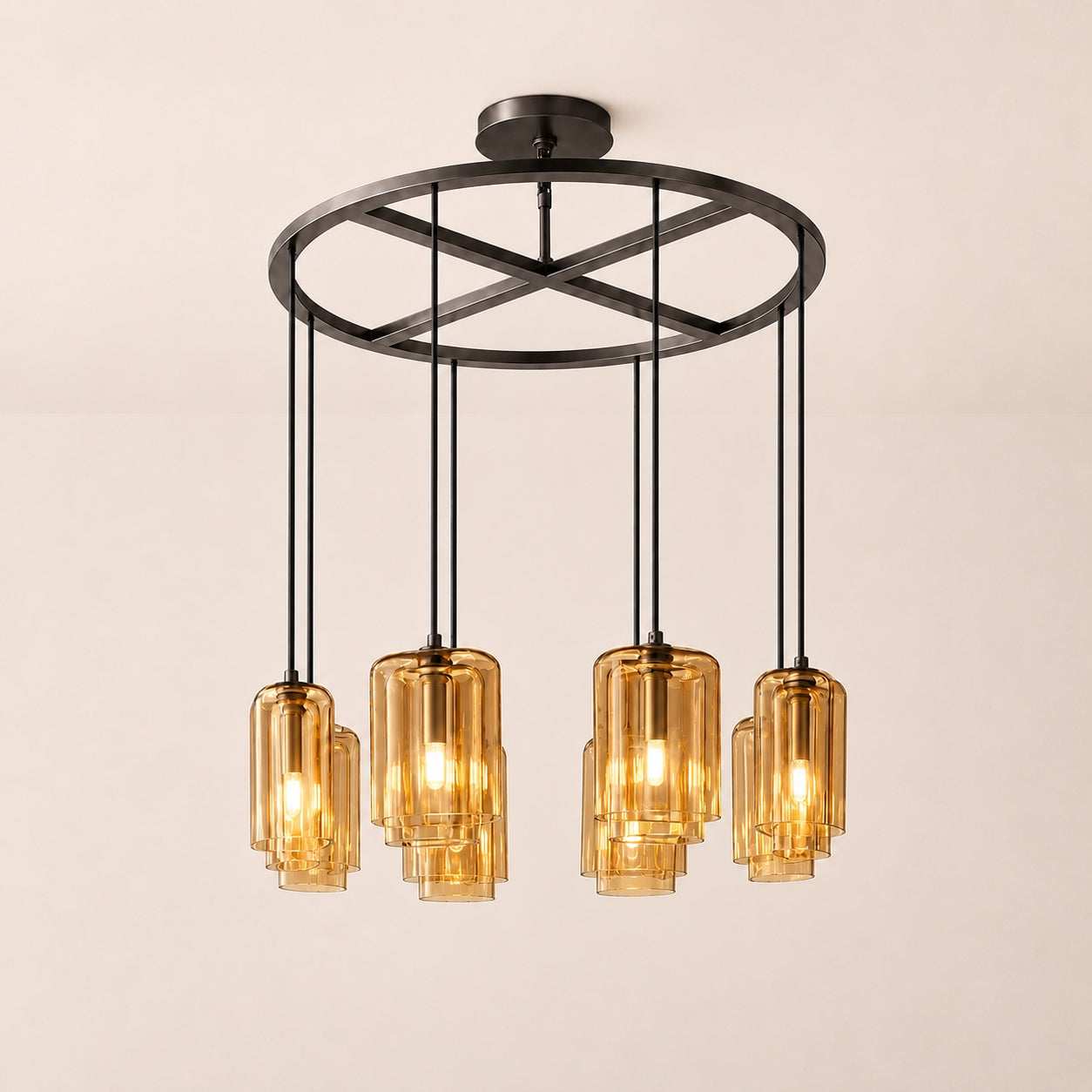 Lacore Amber Glass Round Chandelier