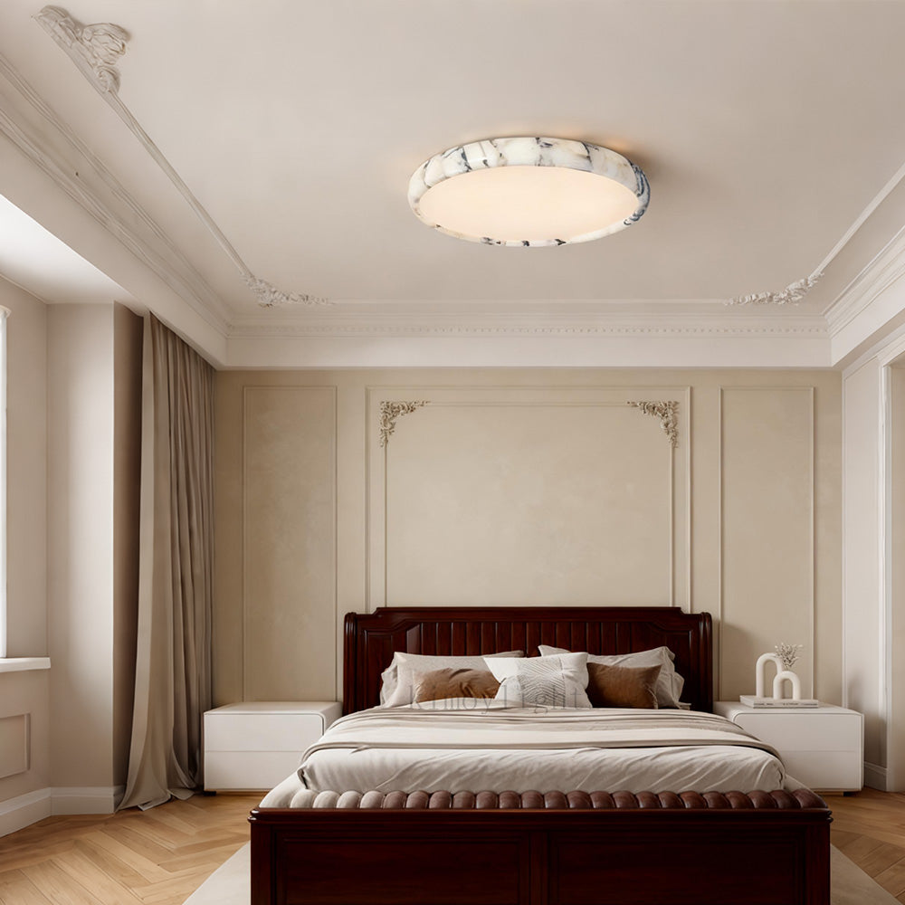 LuminaVein Marble-Rim Oval Flush Mount