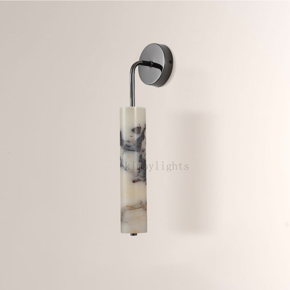 MarbleGlow Curved-Arm Cylinder Marble Wall Sconce