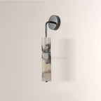 MarbleGlow Curved-Arm Cylinder Marble Wall Sconce