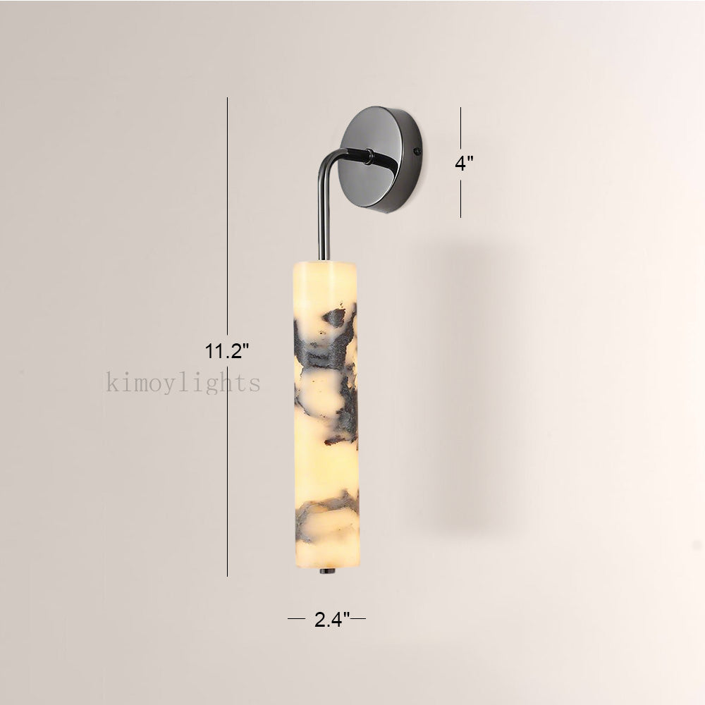 MarbleGlow Curved-Arm Cylinder Marble Wall Sconce