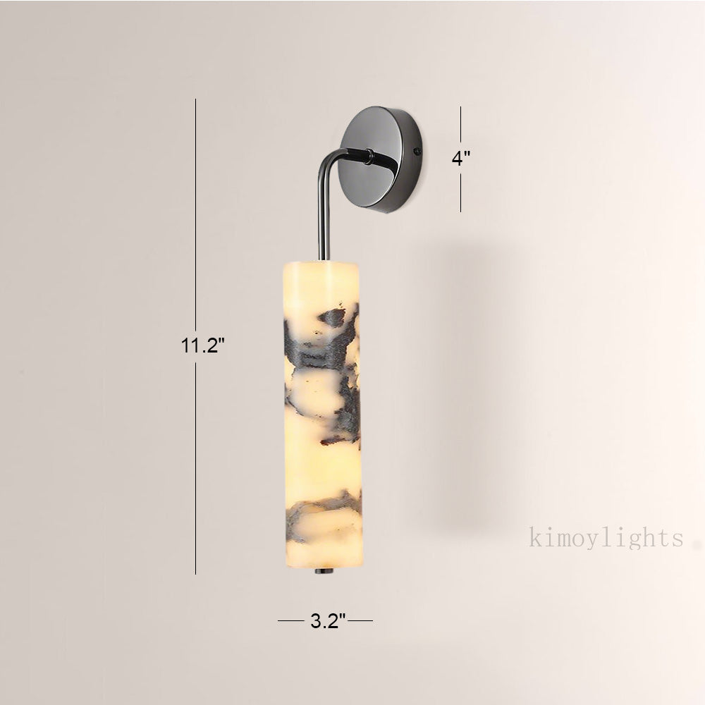 MarbleGlow Curved-Arm Cylinder Marble Wall Sconce