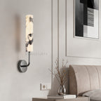 MarbleGlow Curved-Arm Cylinder Marble Wall Sconce