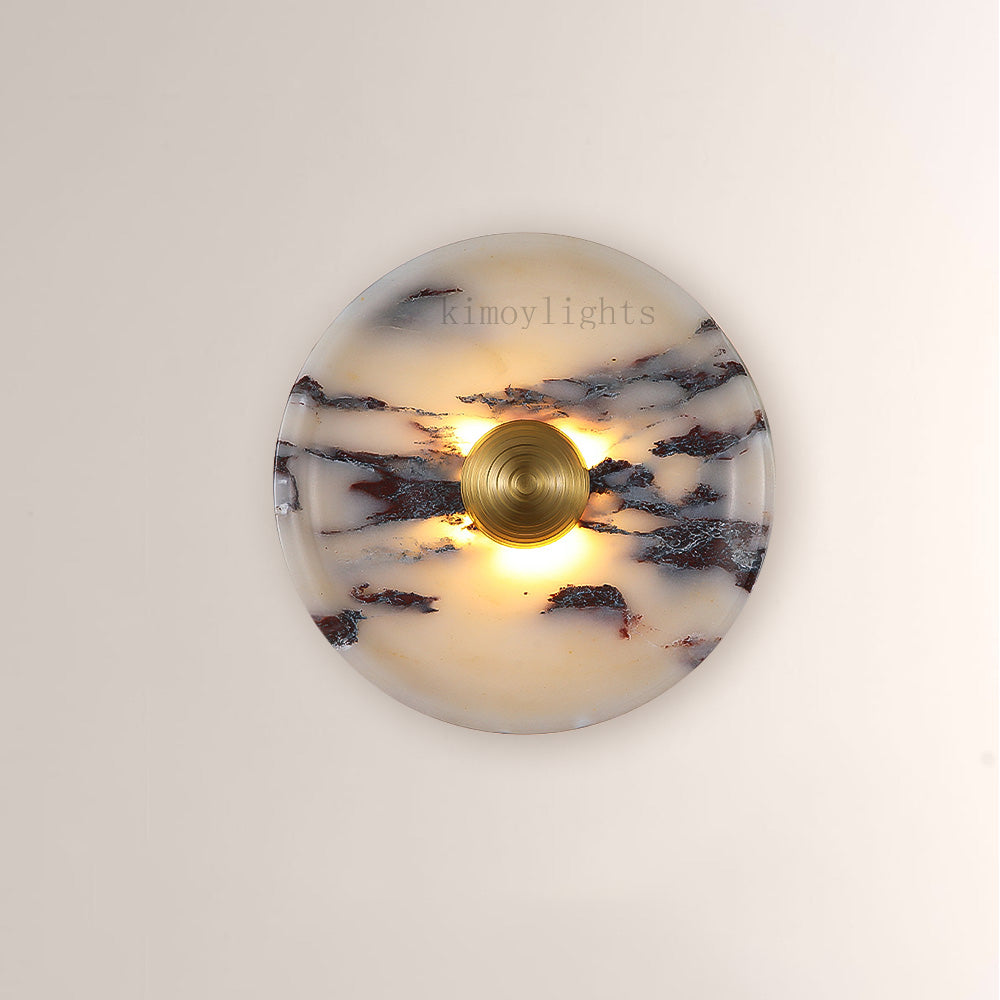 MarbleGlow Disc Marble Brass Sconce