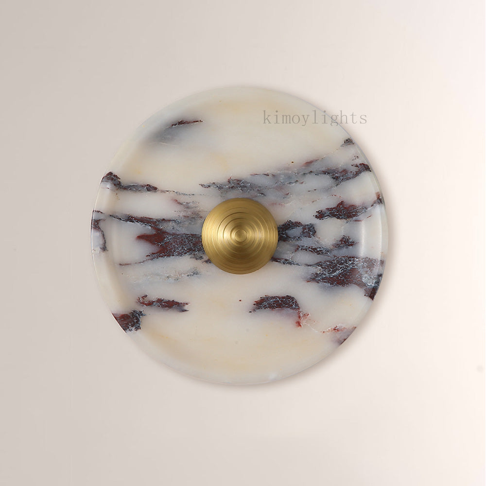 MarbleGlow Disc Marble Brass Sconce