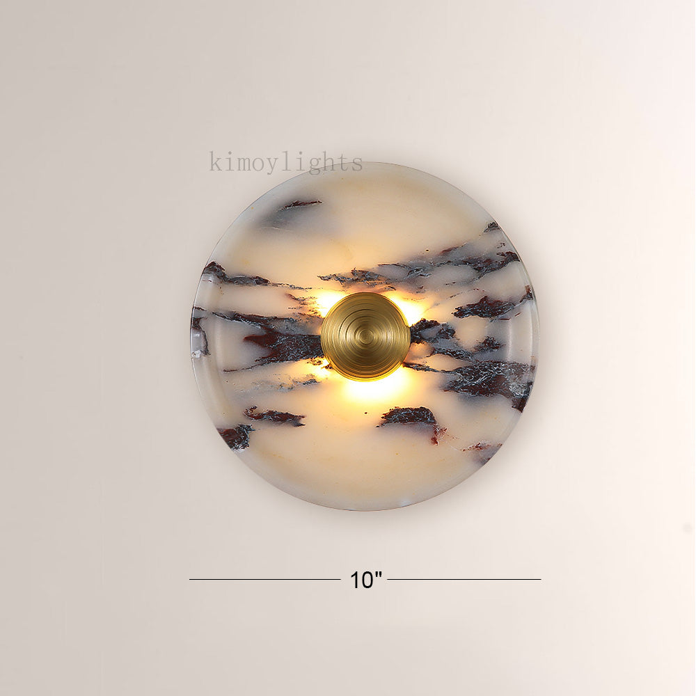 MarbleGlow Disc Marble Brass Sconce