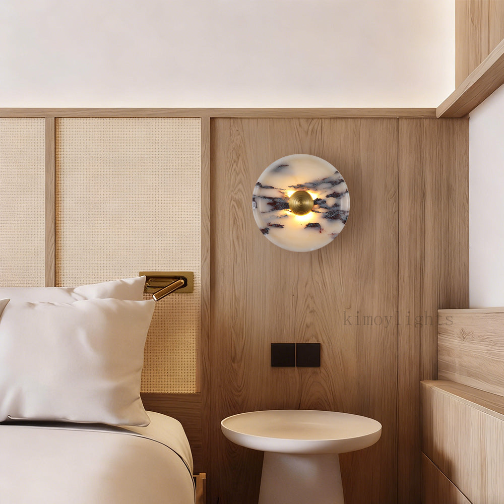 MarbleGlow Disc Marble Brass Sconce