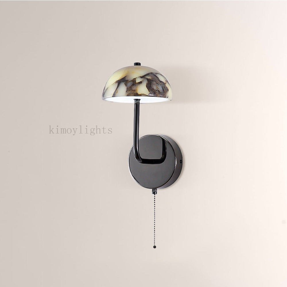 MarbleGlow Dome-Shade Curved Arm Wall Sconce
