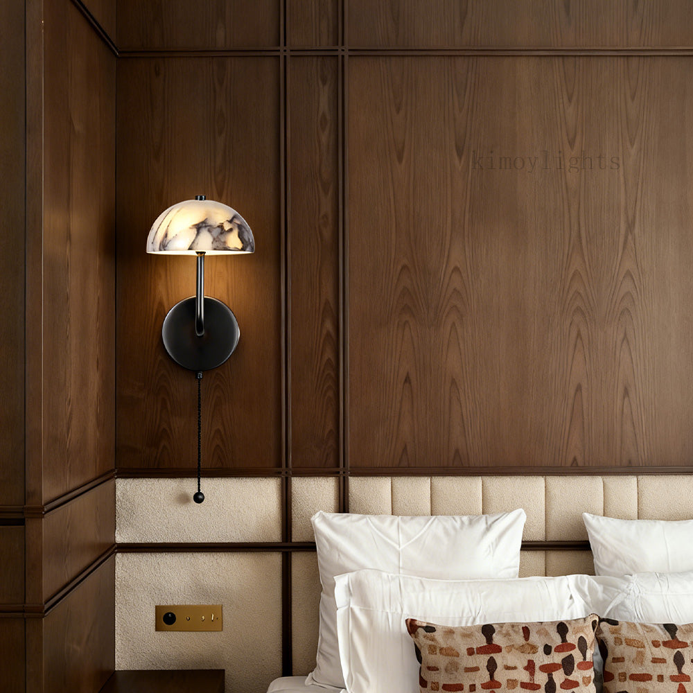 MarbleGlow Dome-Shade Curved Arm Wall Sconce