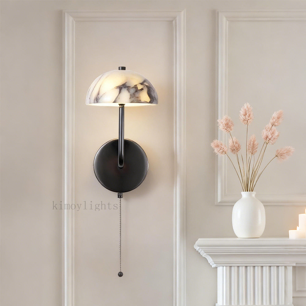 MarbleGlow Dome-Shade Curved Arm Wall Sconce