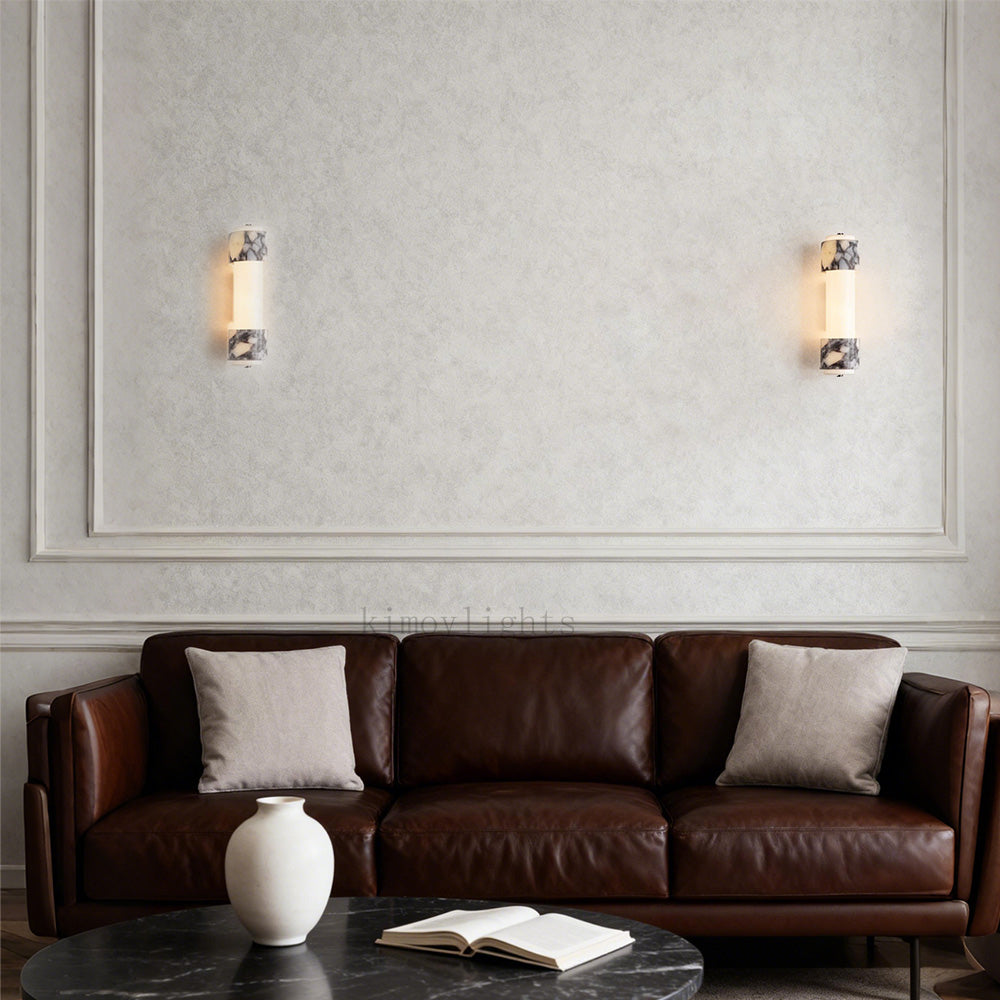 MarbleGlow Dual-Marble Cylinder Wall Sconce