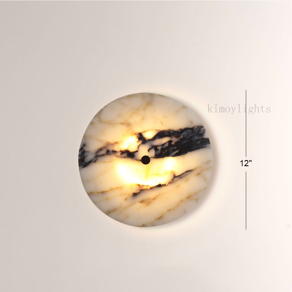 MarbleGlow Flush-Mount Disc Marble Wall Sconce