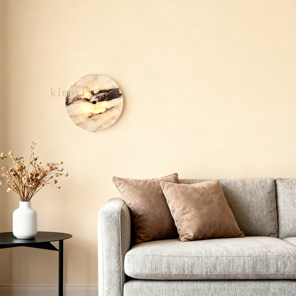 MarbleGlow Flush-Mount Disc Marble Wall Sconce