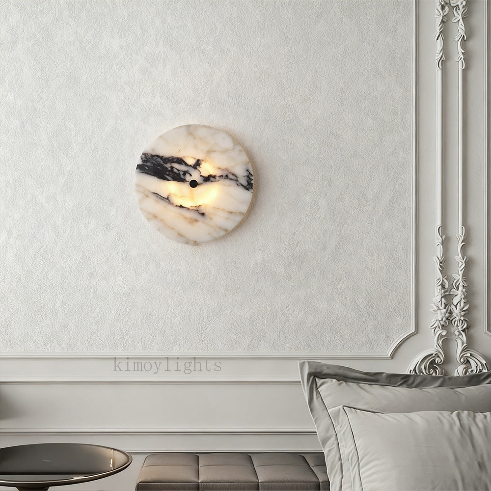 MarbleGlow Flush-Mount Disc Marble Wall Sconce