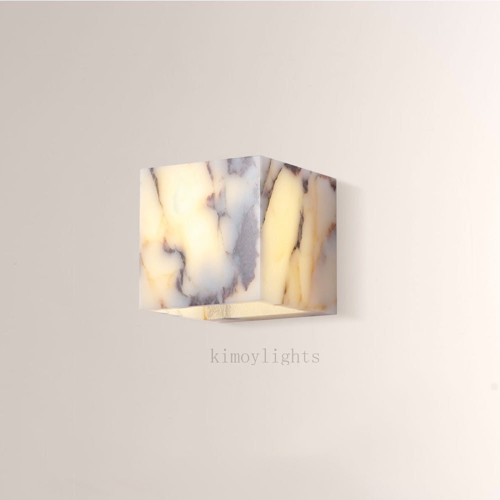 MarbleGlow Geometric Cube Marble Wall Sconce