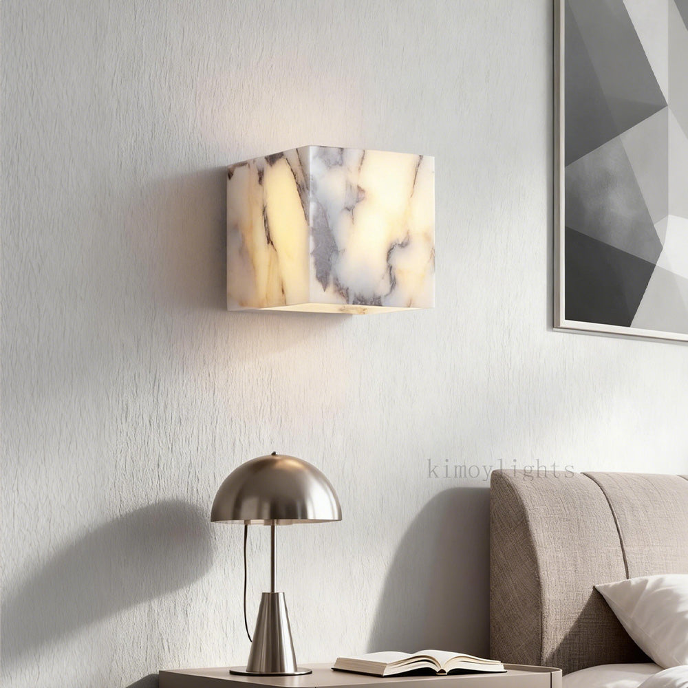 MarbleGlow Geometric Cube Marble Wall Sconce