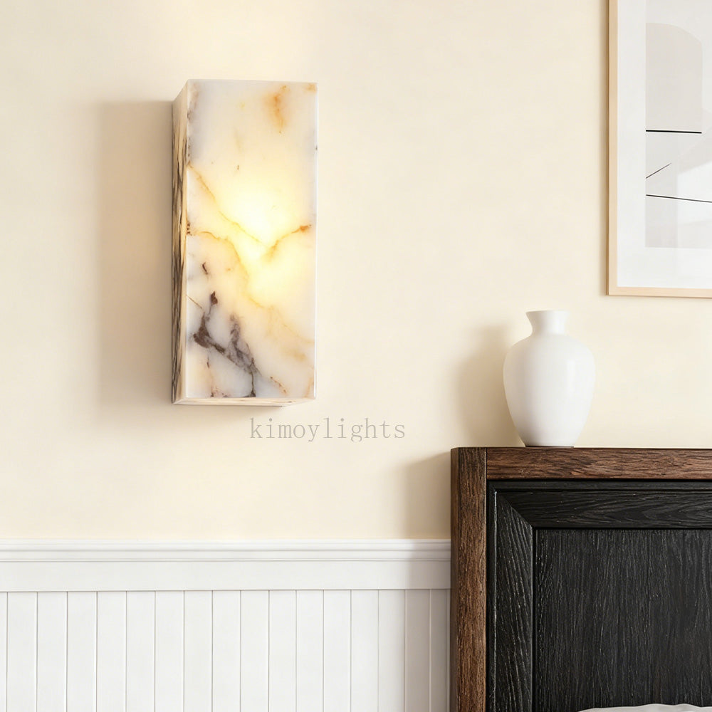 MarbleGlow Geometric Cube Marble Wall Sconce