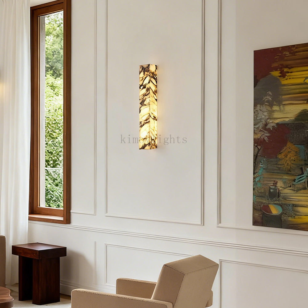 MarbleGlow Herringbone-Marble Vertical Wall Sconce