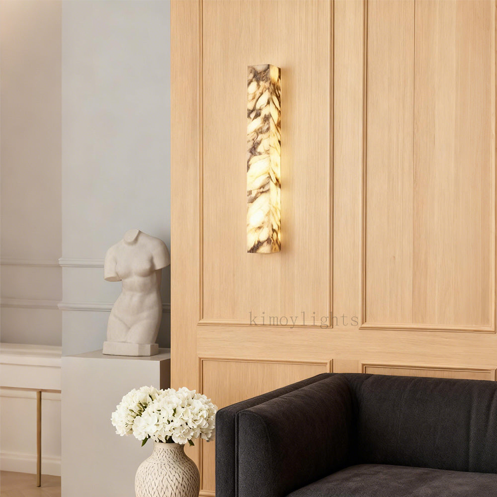 MarbleGlow Herringbone-Marble Vertical Wall Sconce