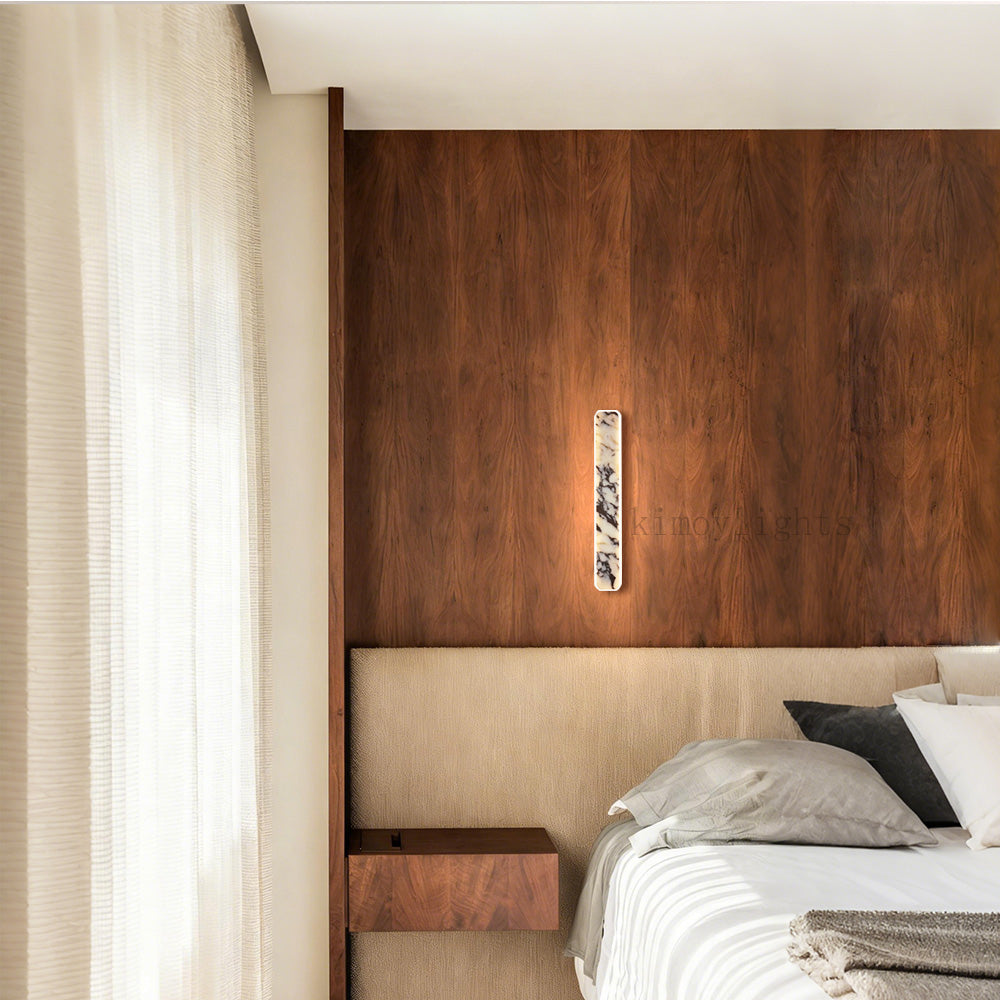 MarbleGlow Linear Slab Marble Wall Sconce