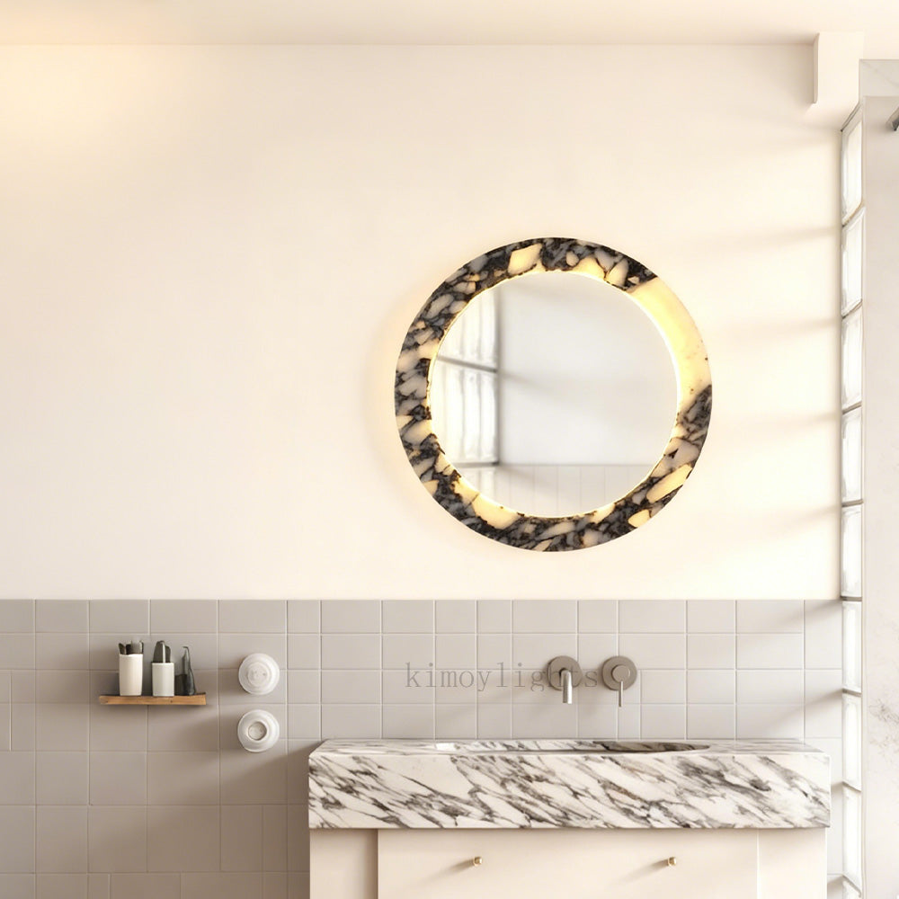 MarbleGlow Marble-Rim Mirror Sconce