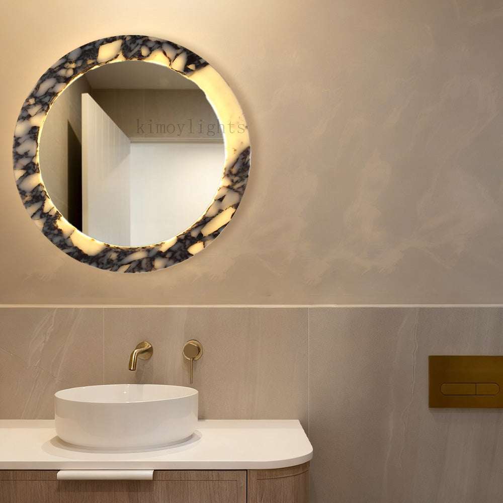 MarbleGlow Marble-Rim Mirror Sconce